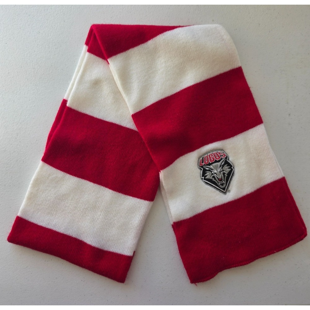 New Mexico Lobos Scarf Red White Striped Embroidered Logo UNM NCAA 65"